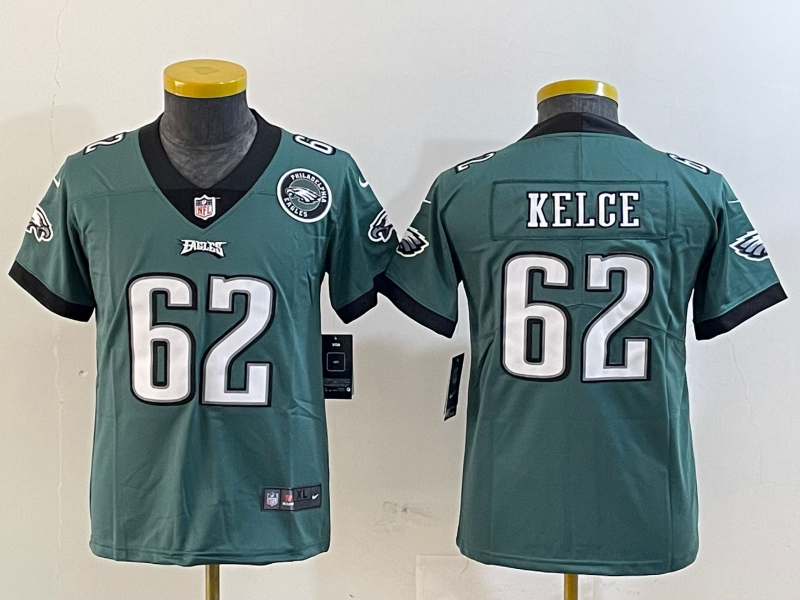 Youth 2025 Philadelphia Eagles #62 Kelce green Nike NFL jersey style 98
